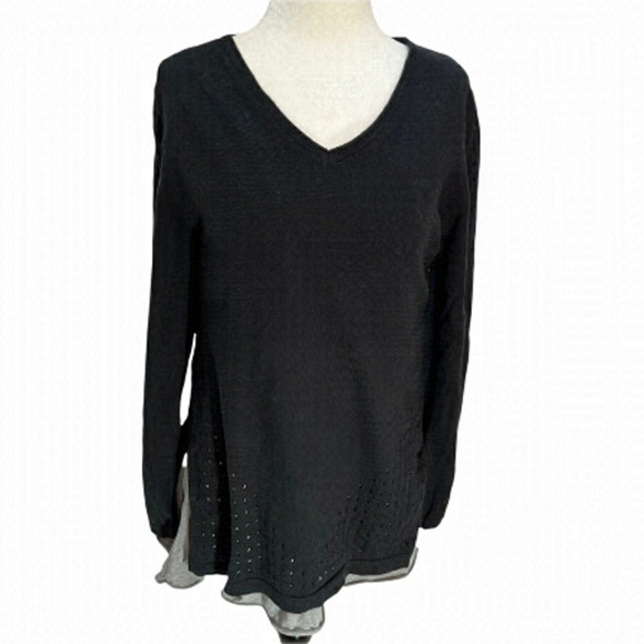 Pure Handknit Sweaters - 𝅺pure Handknit 100% Cotton Dual Layer Black/Grey Top w/Cutouts Size XS
